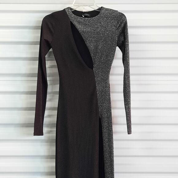 Naked Wardrobe Dress Womens Extra Small XS Black Silver Evening Gown Maxi - Picture 6 of 11